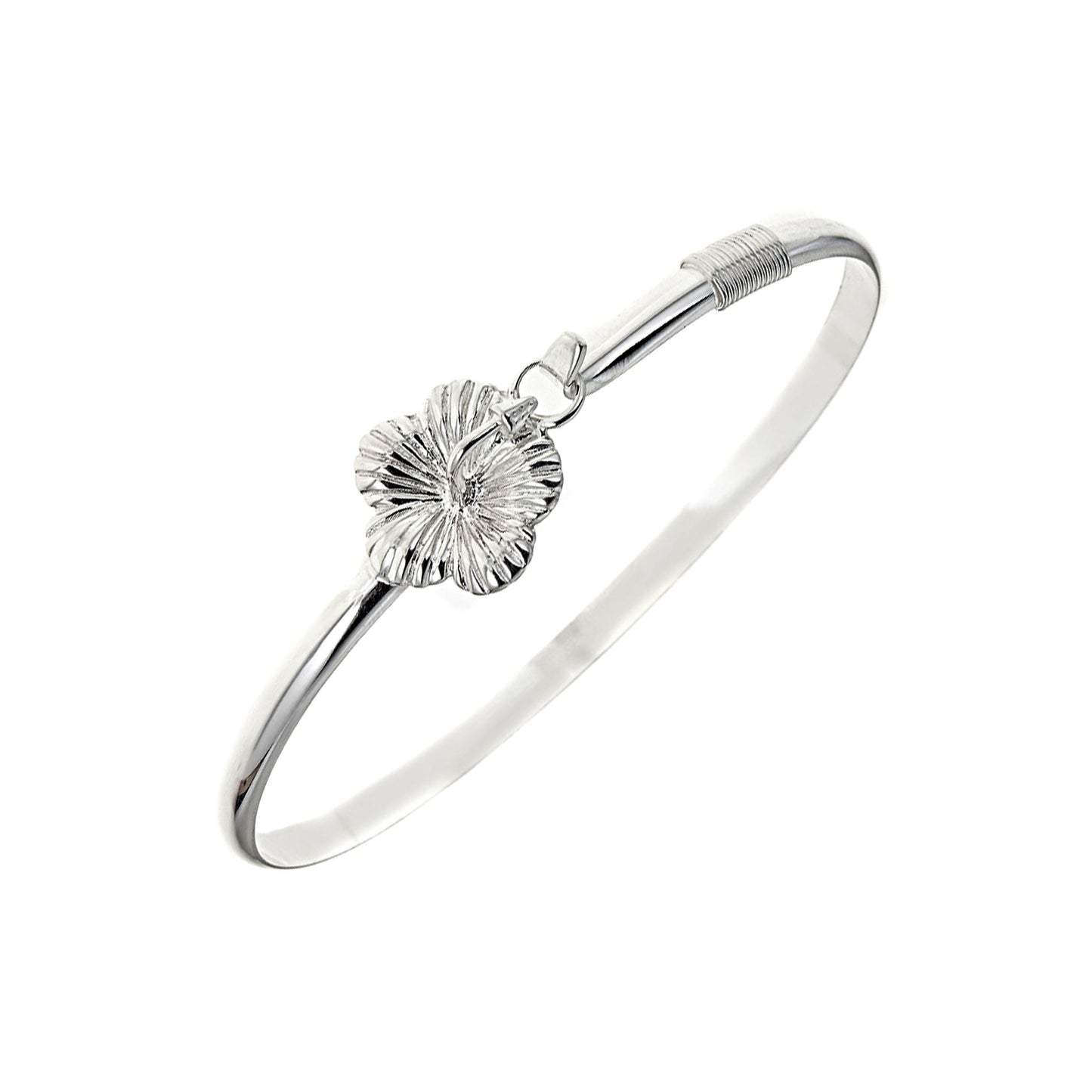 Ritastephens Sterling Silver Hibiscus Flower Wrist Cuff Bangle Bracelet 7.5 Inches – Elegant Floral Design with a Timeless