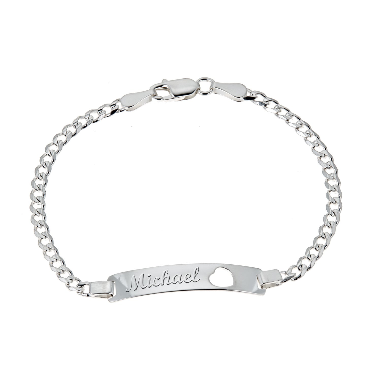 Ritastephens Sterling Silver Curb Chain Baby ID Bracelet with Heart Shape – Engravable and Elegant Jewelry for Little Ones