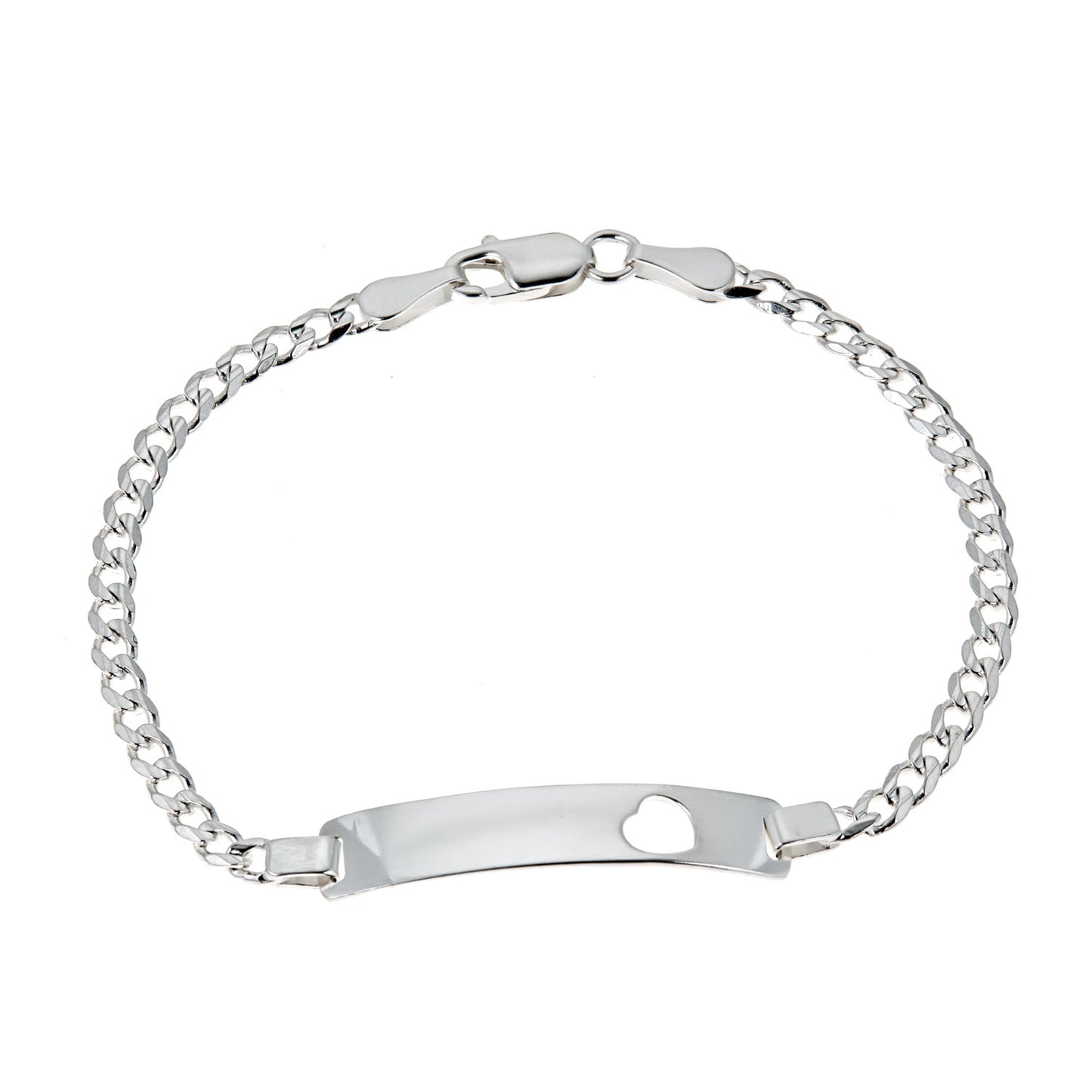 Ritastephens Sterling Silver Curb Chain Baby ID Bracelet with Heart Shape – Engravable and Elegant Jewelry for Little Ones