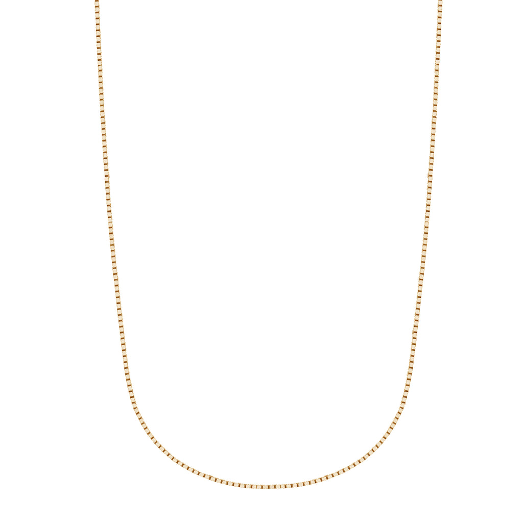 14K Solid Yellow Gold Box Chain Necklace Lobster Lock 0.6mm