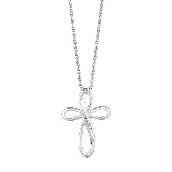 925 Sterling Silver Diamond Infinity Cross Necklace Pendant 0.05ct 18"