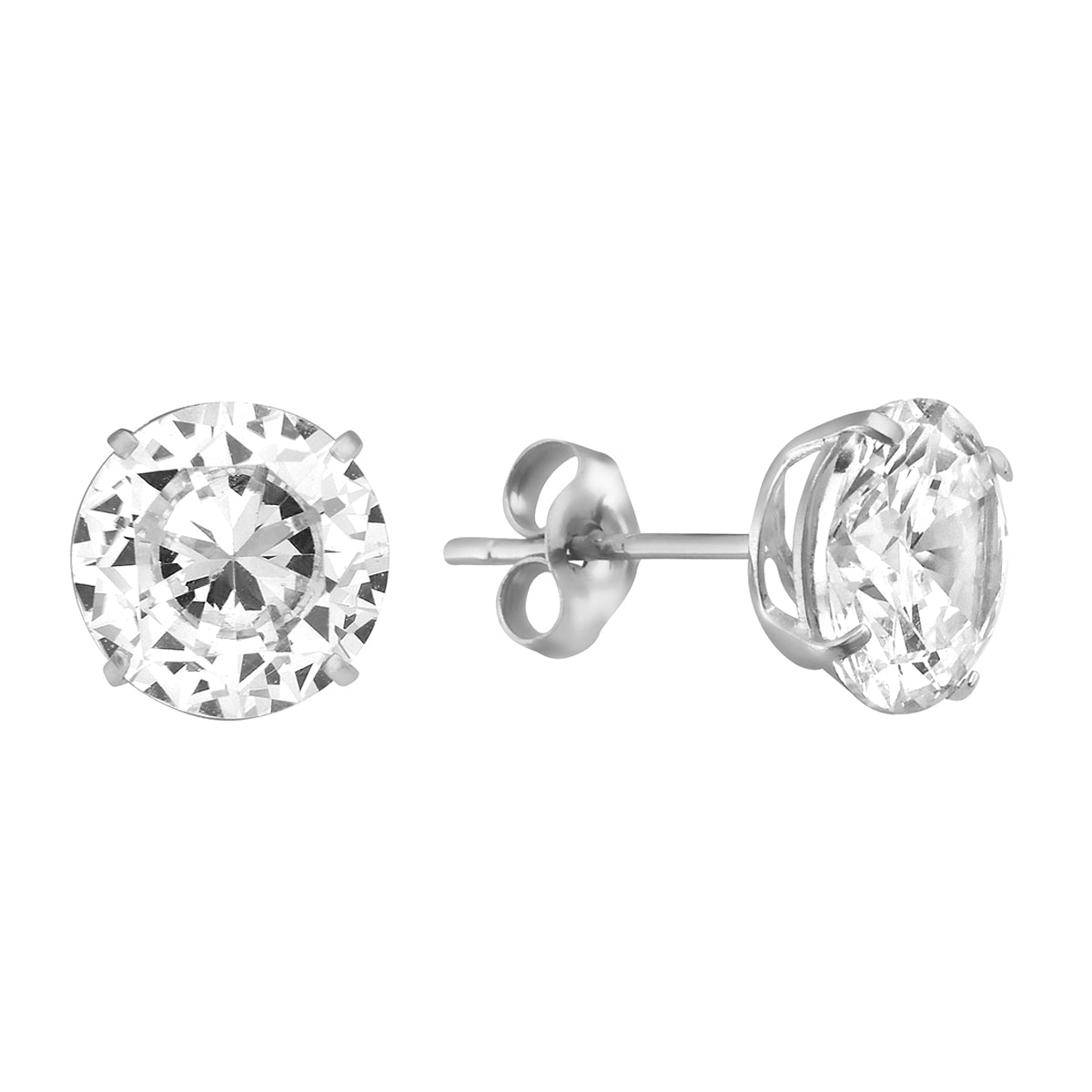 Ritastephens 14K Solid White Gold CZ Basket Setting Stud Earrings – 4mm, 5mm, 6mm, 7mm, 8mm Push Back Options | Classic and Elegant White Gold Jewelry with High-Quality Cubic Zirconia