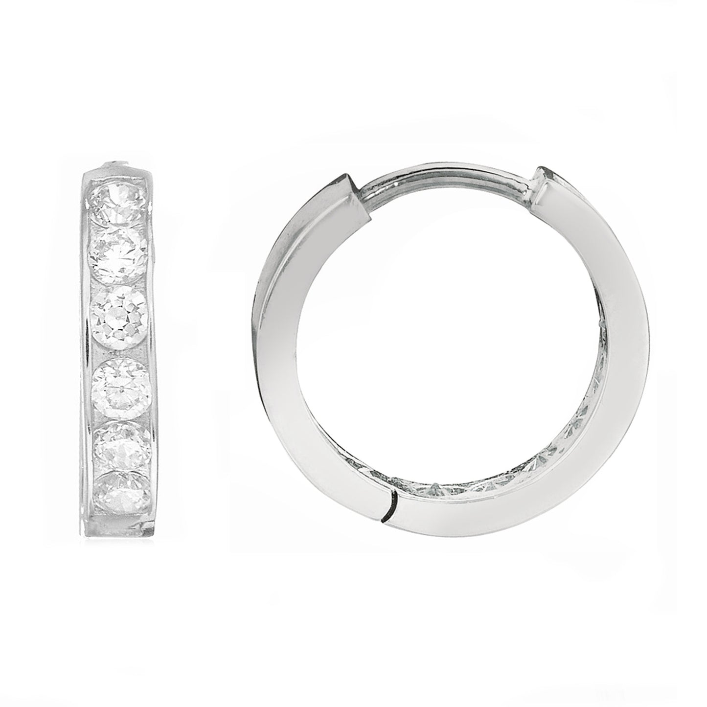 Ritastephens .925 Sterling Silver Huggie Hoop Earrings with CZ - 11mm Classic Huggy Hoops, Elegant Sparkling Silver Earrings