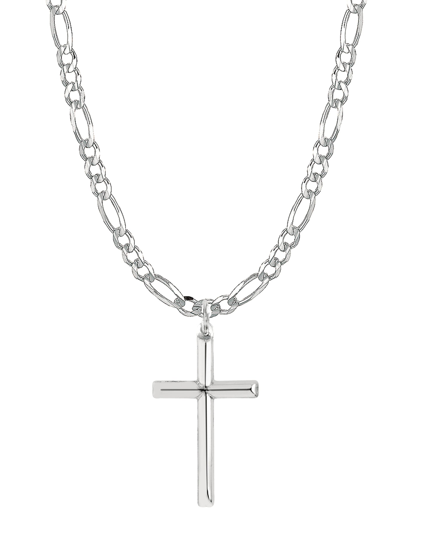 Ritastephens Elegant Ritastephens Sterling Silver Cross Pendant on Italian Figaro Chain – 20" & 24" Lengths