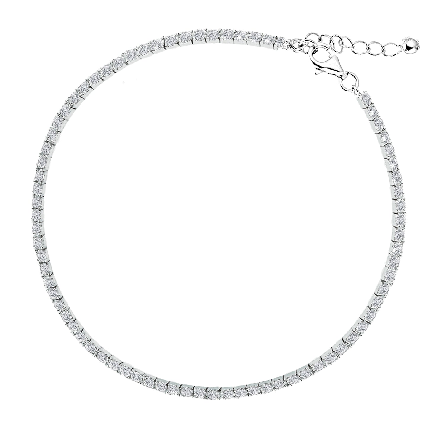Ritastephens Sterling Silver 3mm Italian CZ Adjustable Cubic Zirconia Tennis Foot Chain Ankle Bracelet Anklet – 9" to 10" Adjustable Length