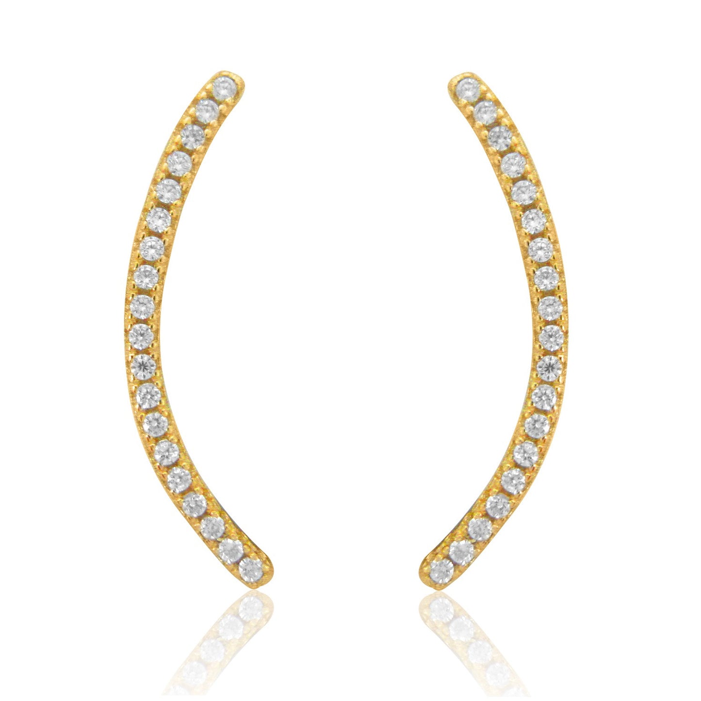 Ritastephens Elegant 20mm Gold Overlay CZ Ear Climbers – Luxury Sterling Silver Earrings with Sophisticated Sparkle, Chic Gold-Plated Design