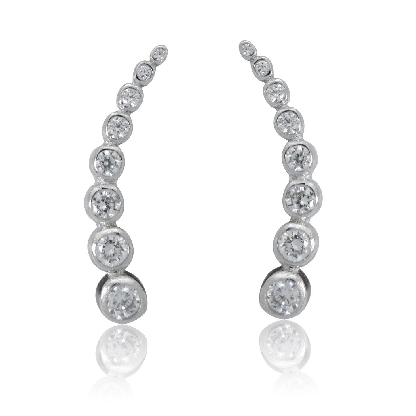 Ritastephens 20mm Sterling Silver Bezel-Set CZ Ear Climbers – Sparkling, Elegant, Chic, and Trendy Design for a Sophisticated and Dazzling Look