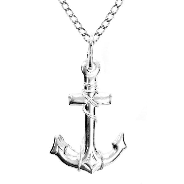 Sterling Silver Large Cross Marine Anchor Pendant Charm Necklace 20 or 24 Inches