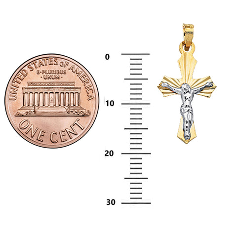 14K Yellow Gold Cross Two Tone Charm Pendant For Adult, Unisex