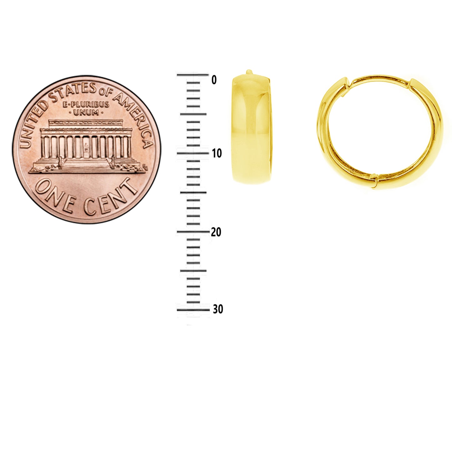 Ritastephens Elegant Sterling Silver Gold Plated Wide Shiny Huggie Hoop Earrings – 14.2mm Classic and Chic Huggy Hoops, High-Quality Gold Plated Design
