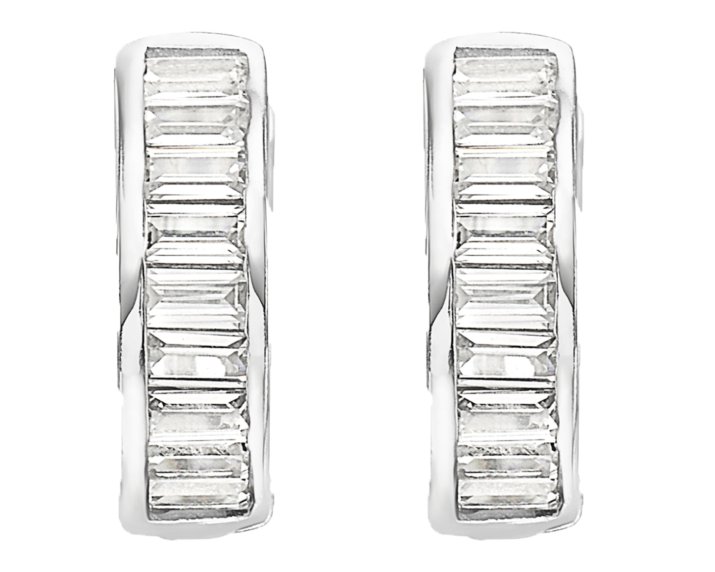 Ritastephens Sterling Silver Baguette CZ Cubic Zirconia Reversible Huggee Hoop Earrings – Elegant & Versatile Silver Huggies with Polished Baguette Cut CZ