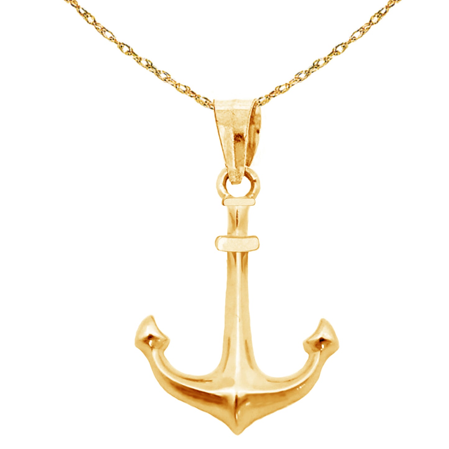 Ritastephens 14K White Gold Mini Anchor Pendant on Rope Chain Necklace – Elegant 18-Inch Length for Timeless Sophistication