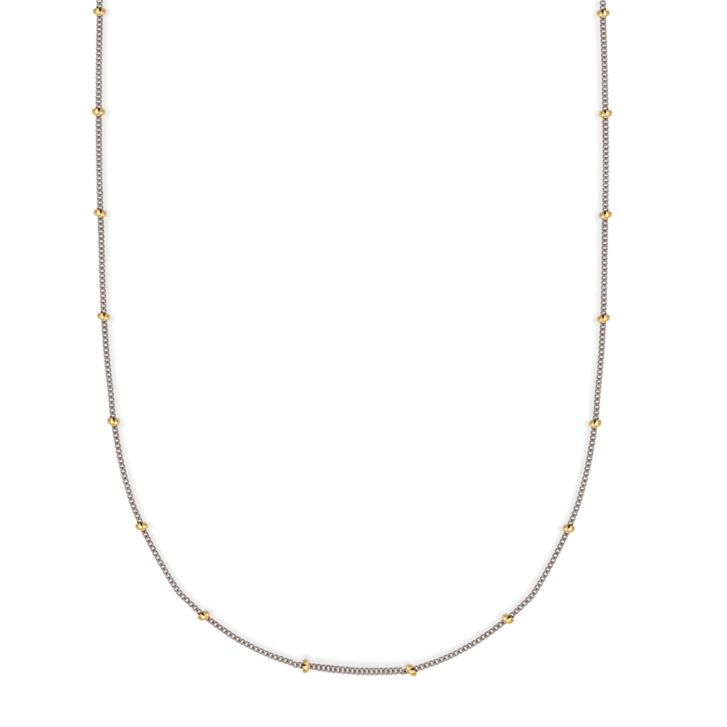 Ritastephens 14K Solid White Gold Gourmette Bead Station Chain Necklace – Elegant 18-Inch Design with Delicate Bead