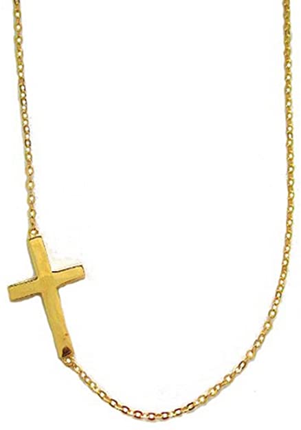 Ritastephens Elegant Gold-Overlay Sideways Cross Necklace in .925 Sterling Silver with Adjustable 18" Chain