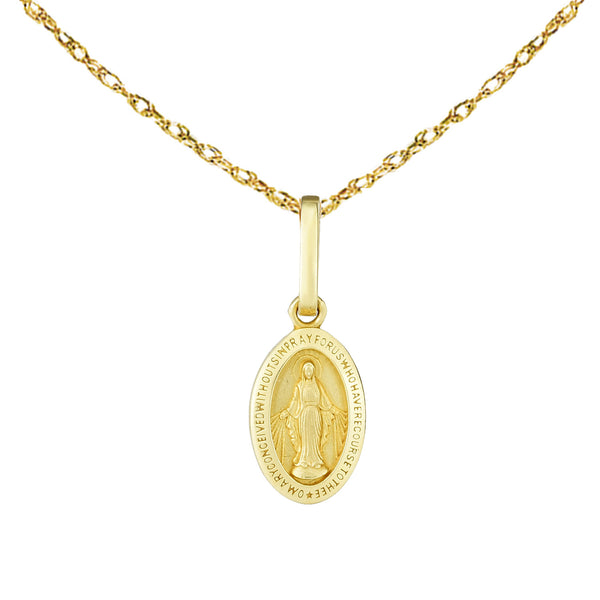 14k Yellow Gold Mini Miraculous Virgin Mary Medal Small Charm Chain Necklace or Pendant Only