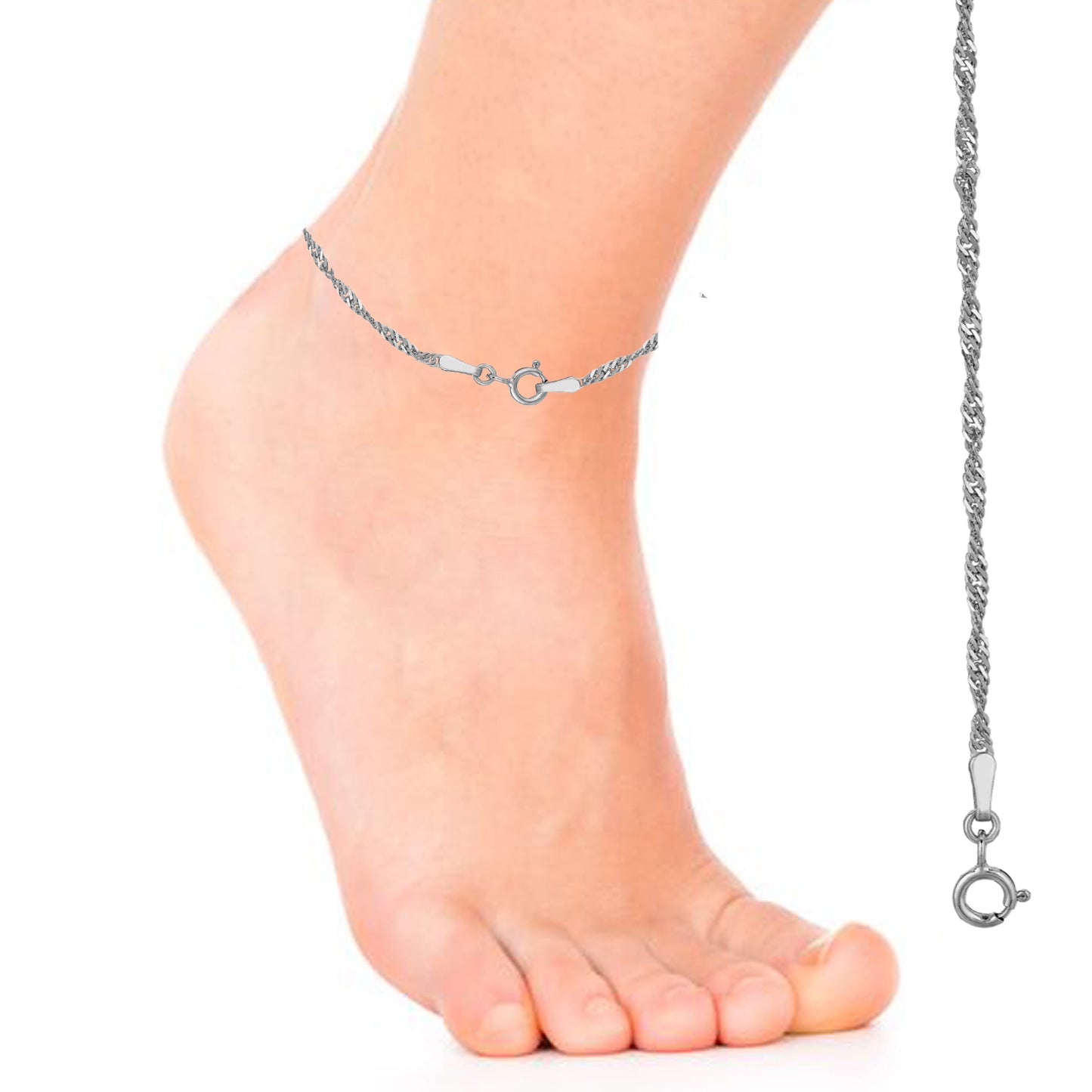 Ritastephens Elegant 11-Inch Sterling Silver Anklet – Delicate 1.7mm Sparkling Chain, Classic and Trendy Fashion Design, High-Quality Silver Jewelry