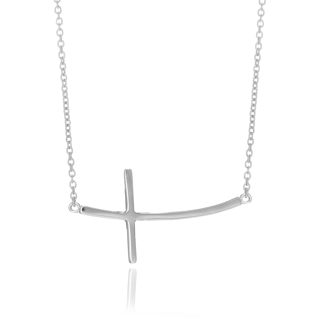 Ritastephens Elegant Sterling Silver Curved Sideways Cross Necklace – Adjustable 16"-18" Length,