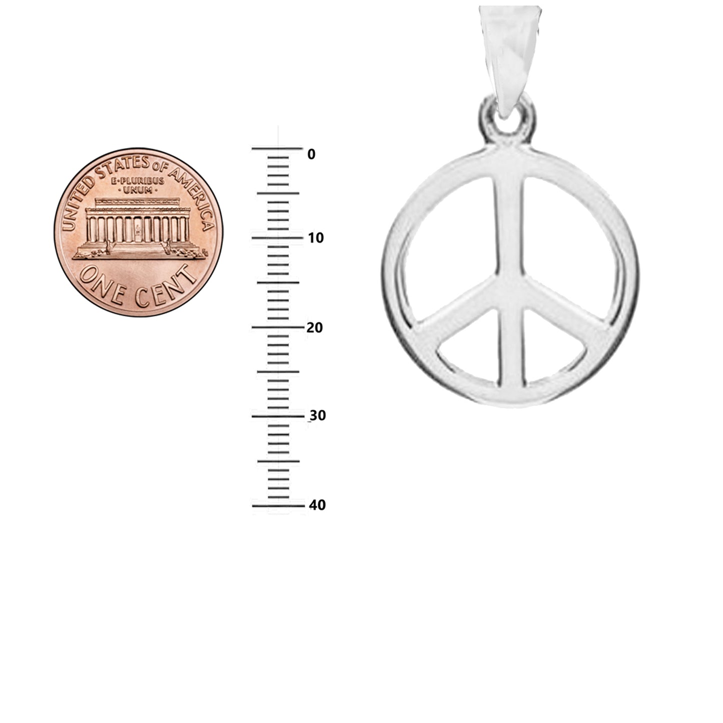 29mm peace sign sterling silver pendant and chain necklace, sterling silver 925