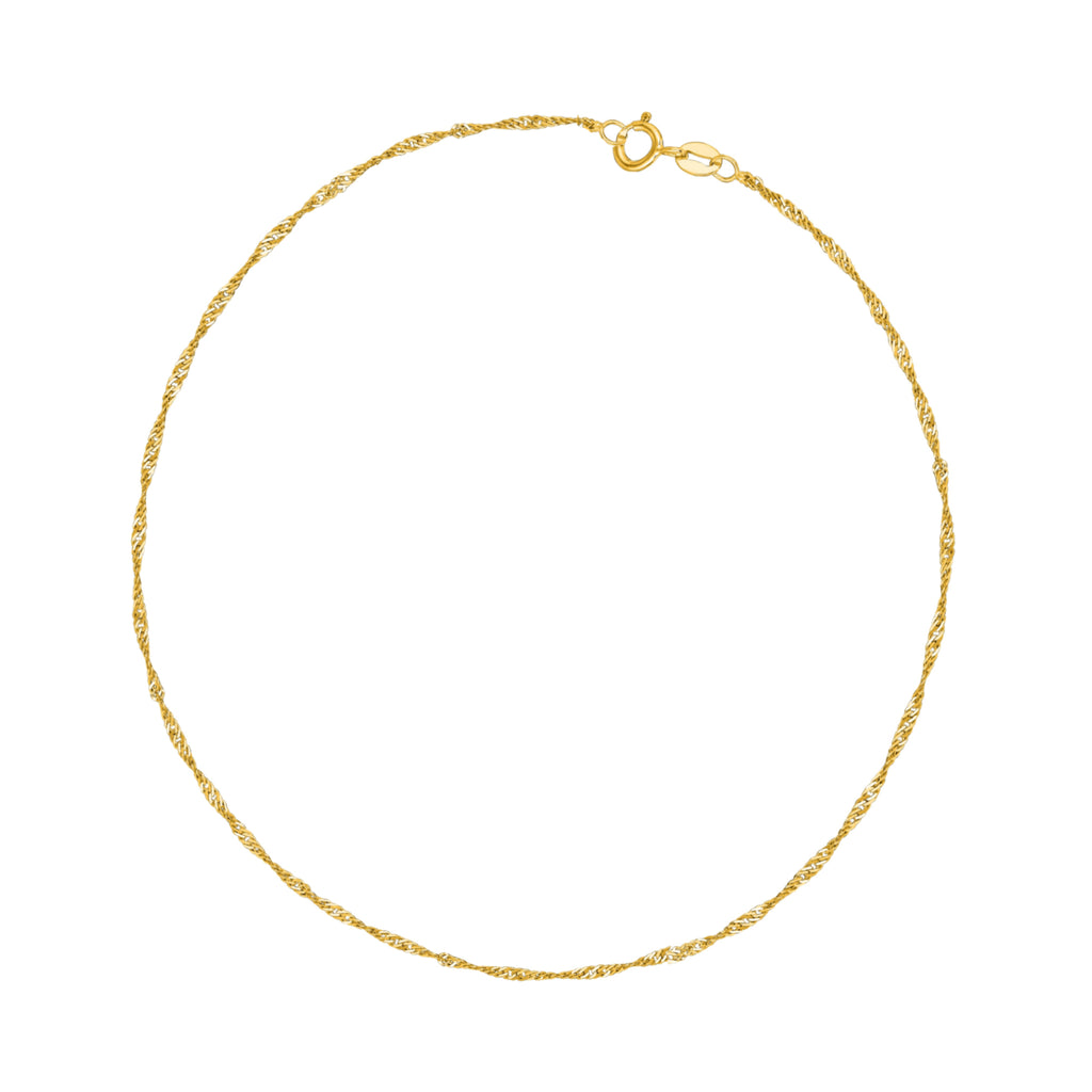 14k Real Gold Singapore Sparkle Anklet Ankle Bracelet 10"