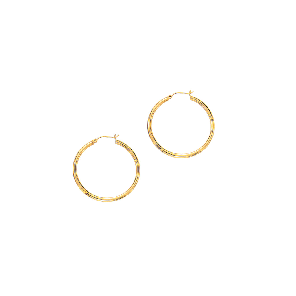 14K Real Yellow Gold Hoops Hoop Earrings Tubular 40x3mm