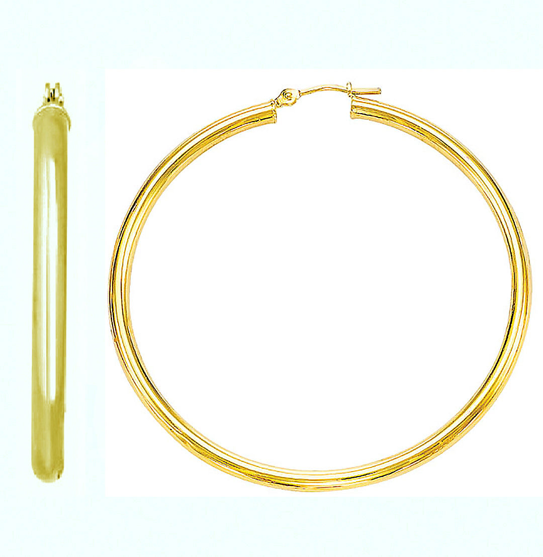 Ritastephens 14K Yellow Gold Jumbo Tubular Hoop Earrings - 50x3mm, Real Gold Hoops, Classic & Elegant Large Design, Bold & Stylish, Timeless & Lightweight Everyday Jewelry