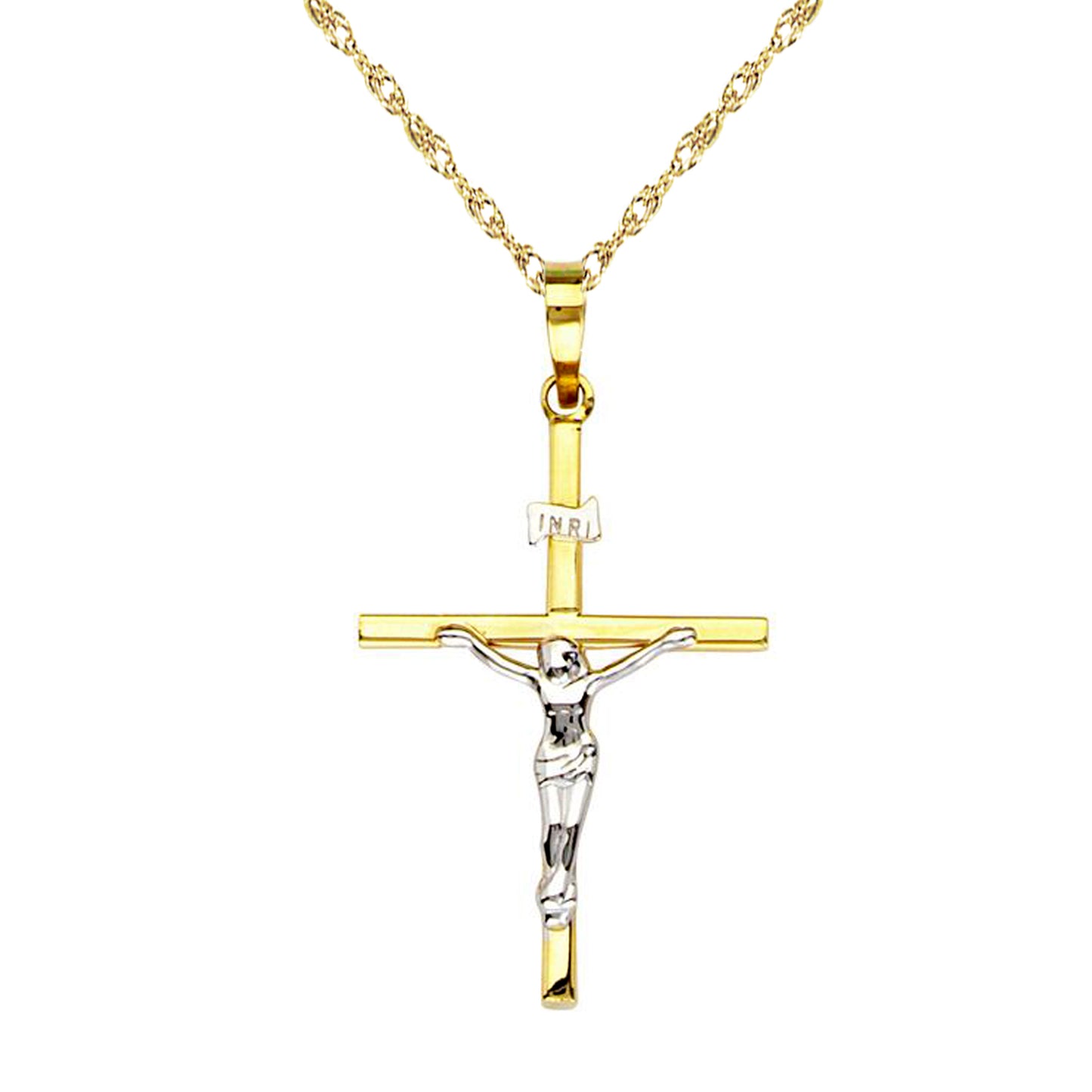 Ritastephens Elegant 14k Two-Tone Gold Crucifix Cross Pendant Necklace – Classic and Stylish Religious Jewelry, High-Quality Faith-Based Charm, 18-Inch Luxury Gold Chain