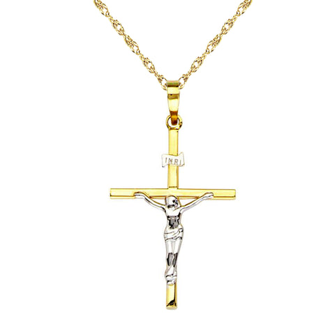 Ritastephens 14k Yellow White Two Tone Gold Crucifix Cross Charm Pendant Necklace 18"