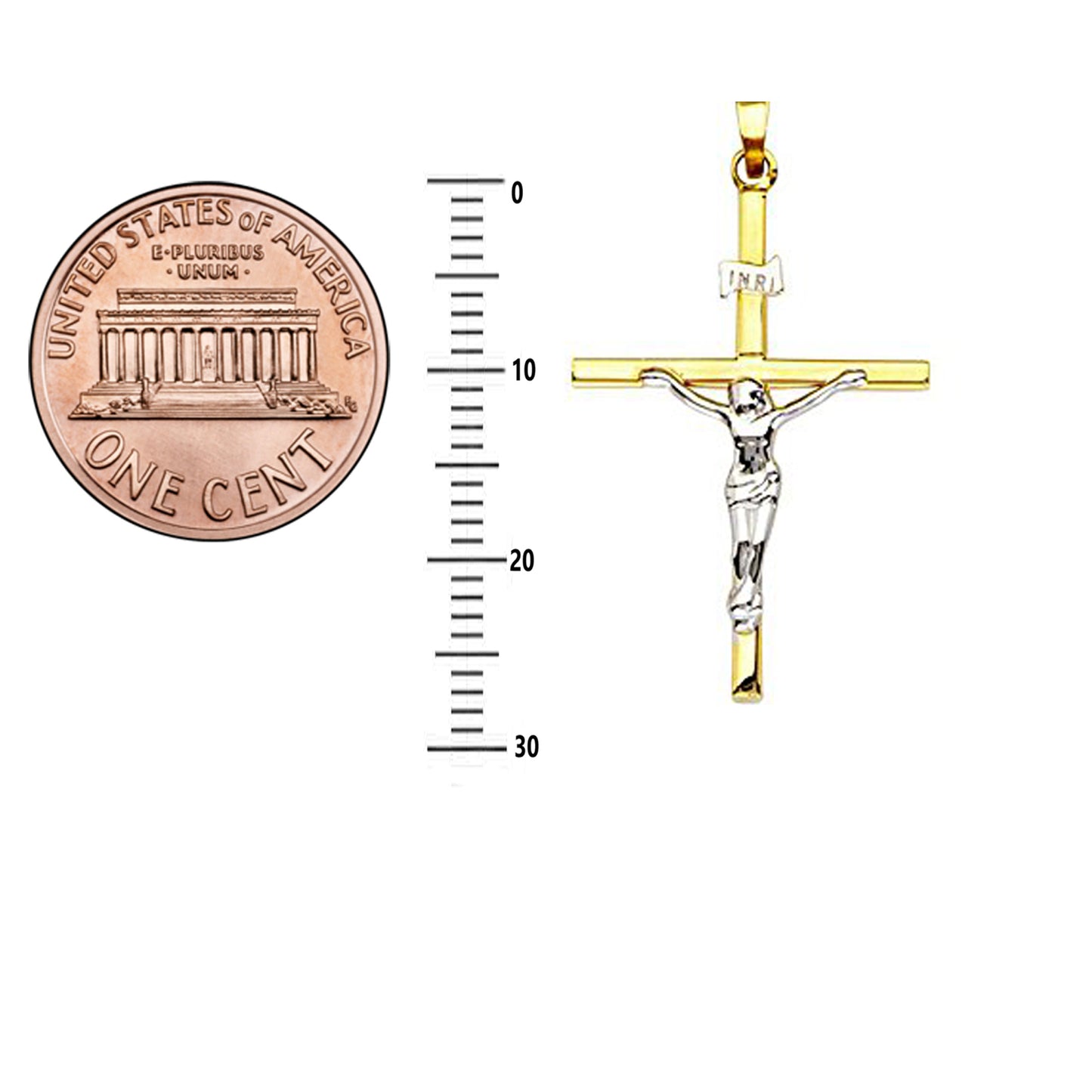 Ritastephens 14K Yellow Gold Cross Pendant with Two-Tone Design – Elegant Charm for Adults, Unisex Style