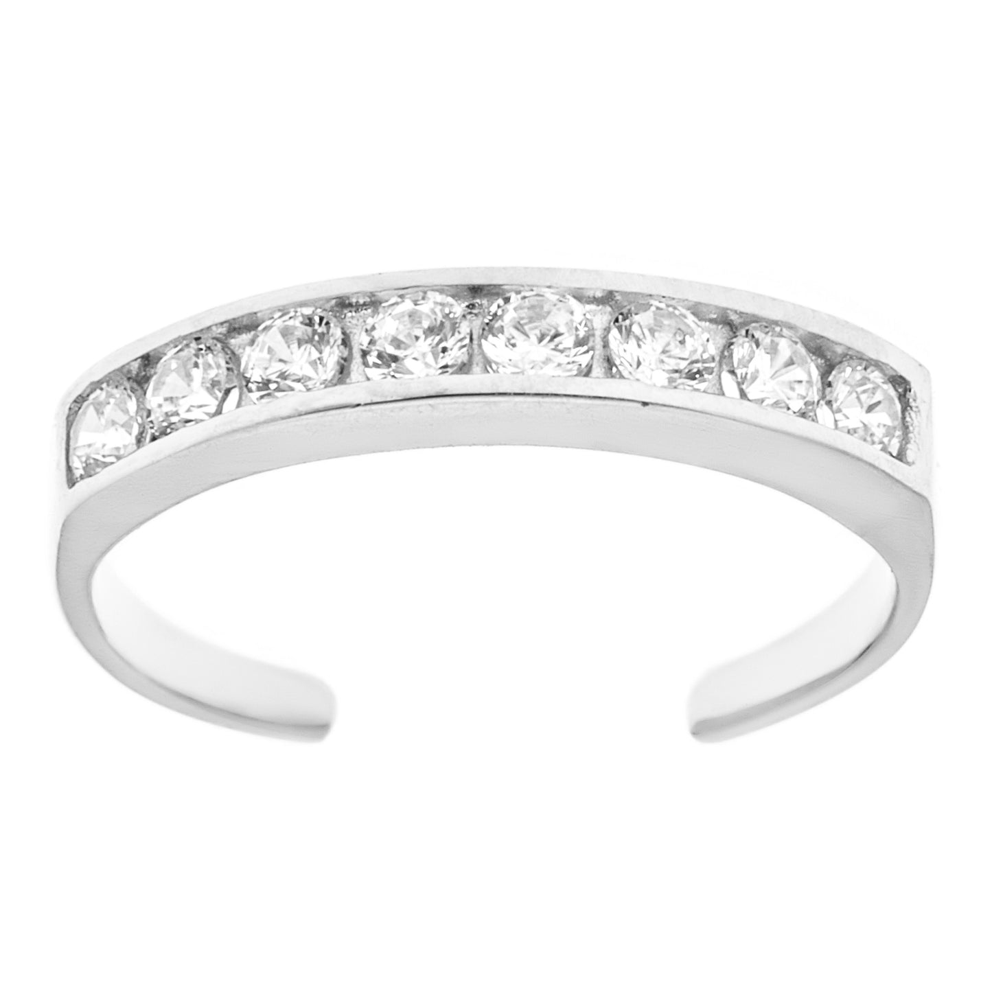 Ritastephens Elegant Sterling Silver Adjustable Toe Ring with Channel Set Cubic Zirconia – Sparkling Body Art Jewelry, Stylish and Customizable Fashion Accessory