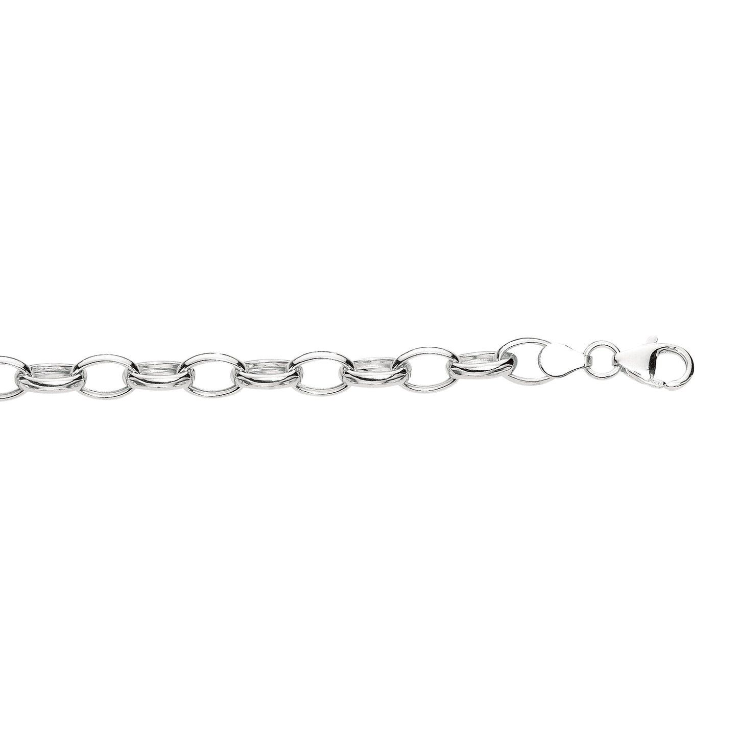 Sterling Silver Rolo Link Oval Bracelet Chain with Lobster Lock 7.25 Inches