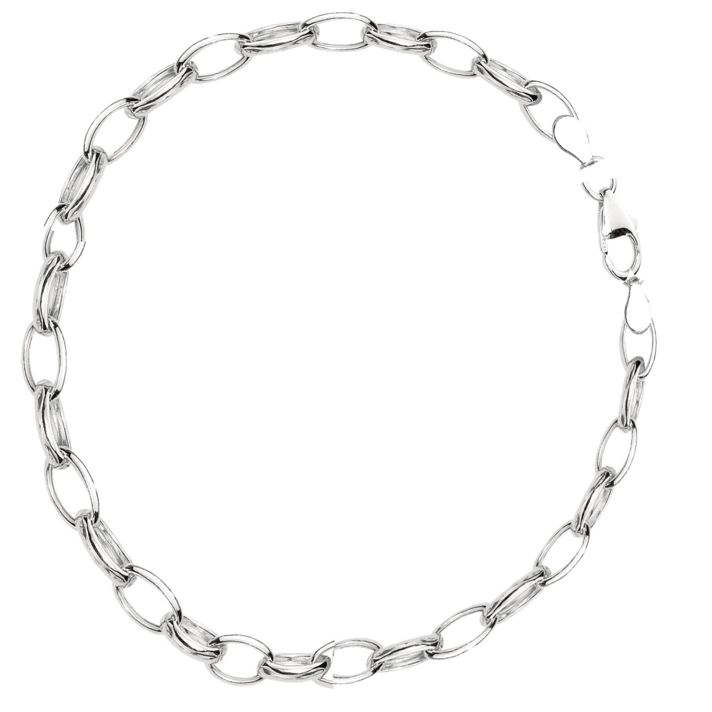 Ritastephens Elegant Sterling Silver Rolo Link Oval Bracelet Chain with Secure Lobster Clasp Closure, 7.25"
