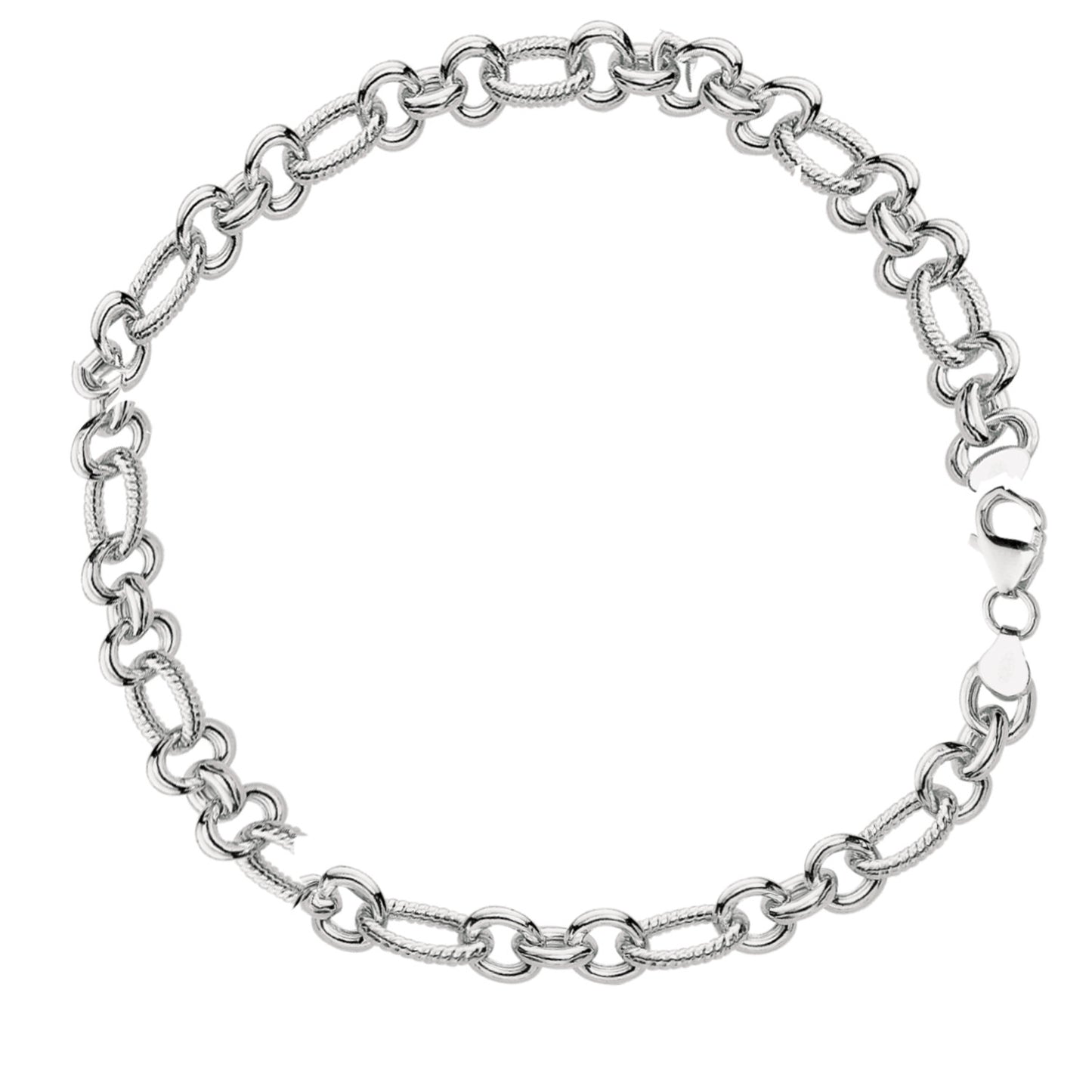 Ritastephens Sterling Silver Rolo Link Fancy Charm Bracelet Chain with Secure Lobster Clasp Closure – 7.25''