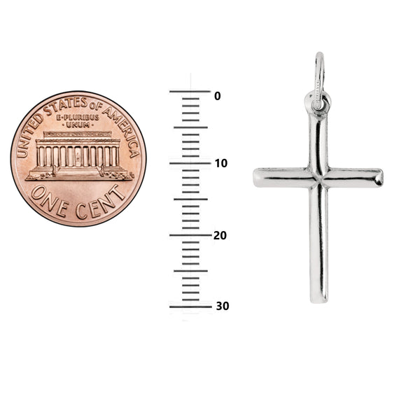 Sterling Silver Polished Cross Charm Pendant 1 inch