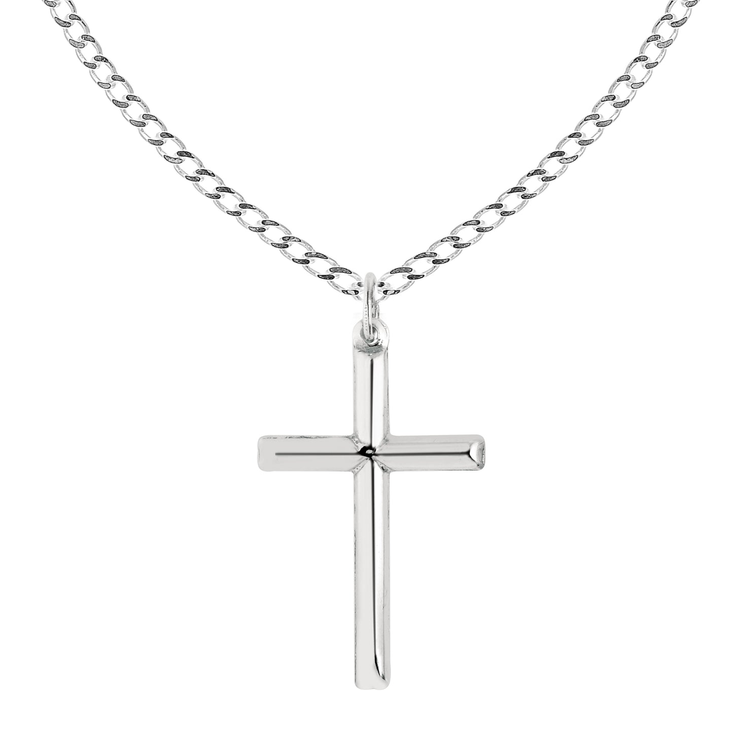 Ritastephens 20" Shiny Sterling Silver Italian Cross Pendant Necklace - 35mm Elegant Design
