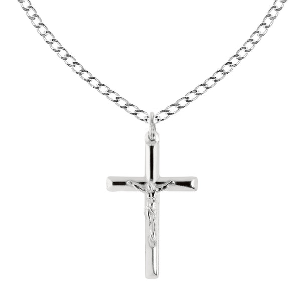 Ritastephens Sterling Silver Italian Crucifix Cross Pendant Chain Necklace (35mm)