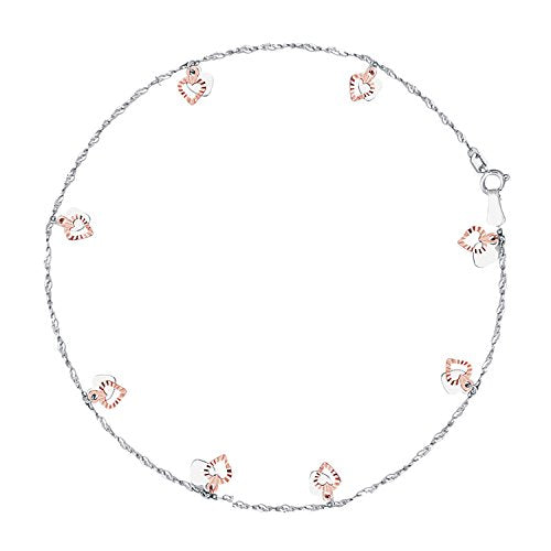 Ritastephens 14k White Rose Gold Fancy Heart Dangle Anklet Ankle Bracelet 10 Inches