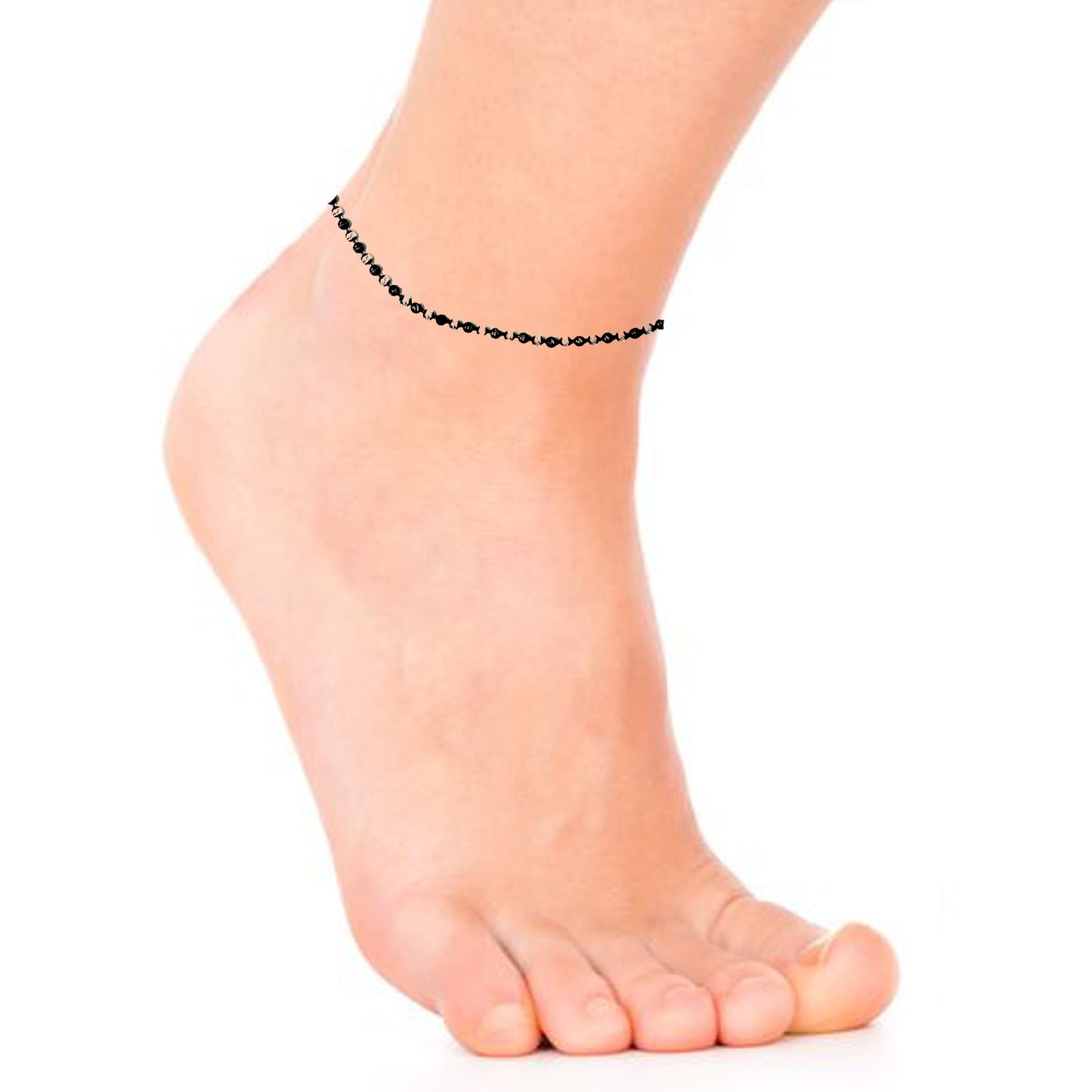 Ritastephens Trendy Sterling Silver Two-Tone Anklet – Unique Black and White Bead Link Design with Minimalist Elegance, Luxurious Shine, and High-End Sophistication