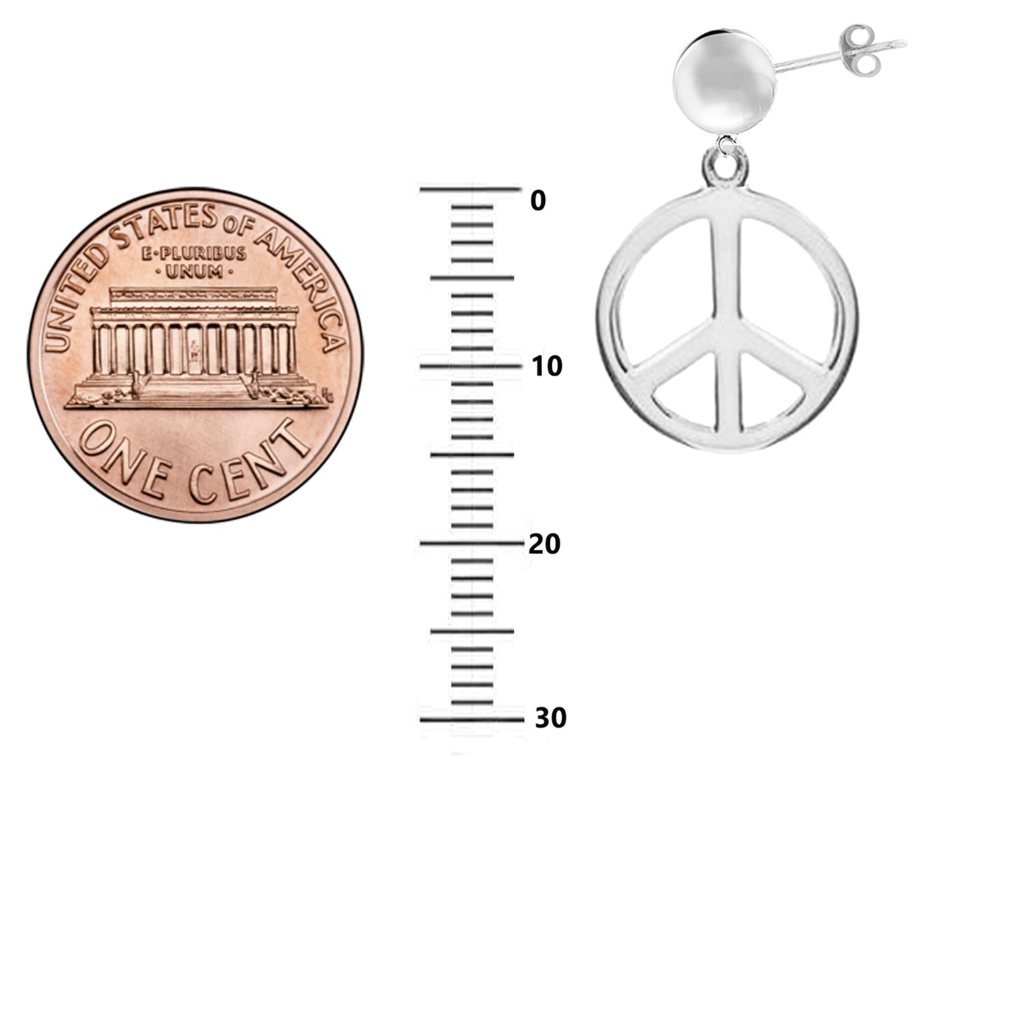 Sterling Silver Peace Sign Charm Dangle Earrings 15mm