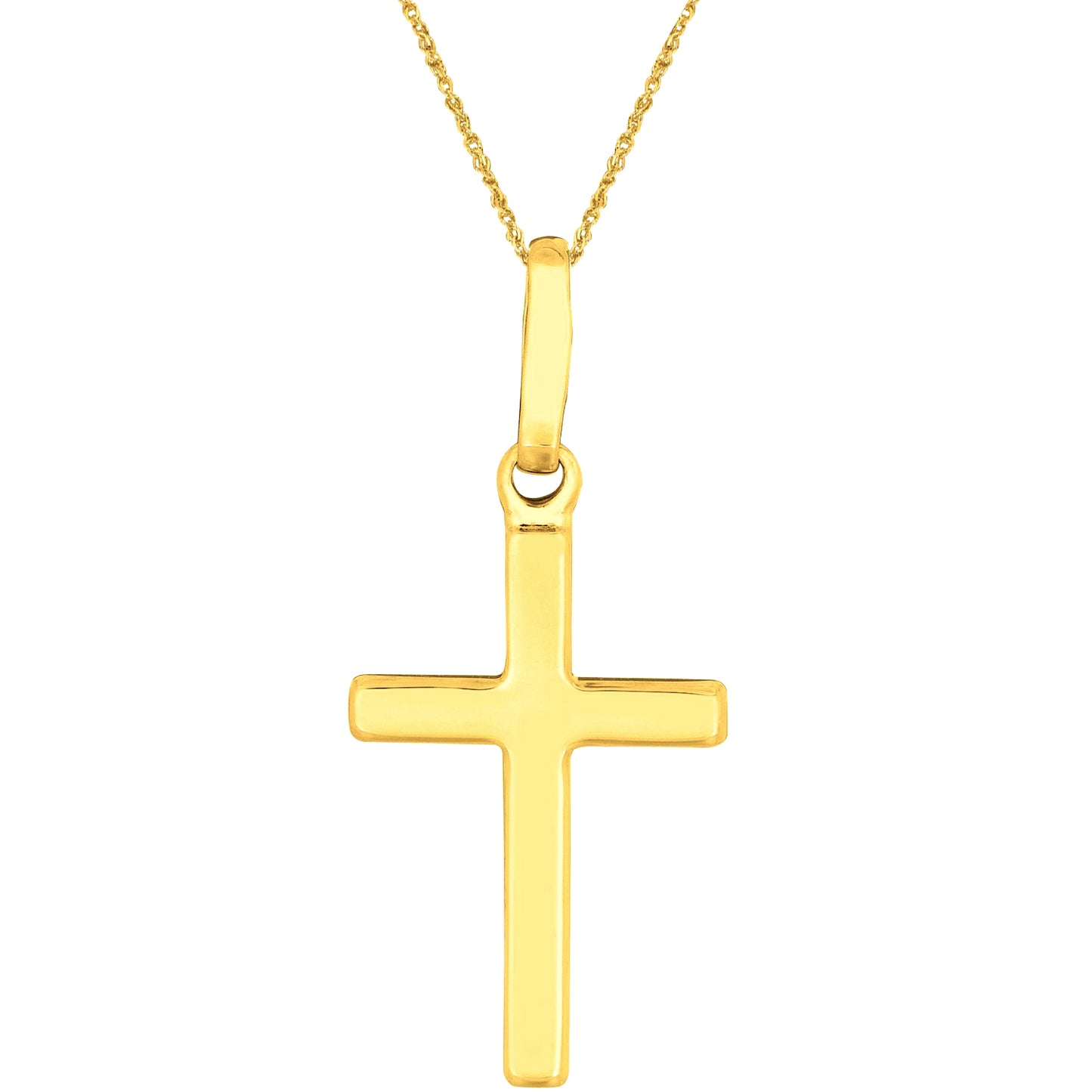 Ritastephens 14K Solid Yellow Gold Baby Cross Charm Necklace Pendant – 16-Inch Delicate Chain with Elegant Cross Pendant