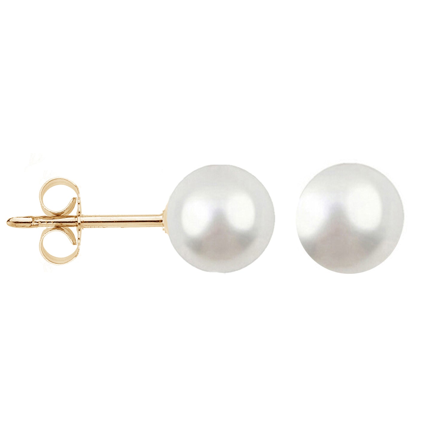 RitaStephens Elegant 14k Gold Freshwater Cultured Pearl Stud Post Earrings - Classic White Pearl Jewelry, Luxury Fine Gold and Pearl Earrings, Timeless Sophisticated Design, High-Quality Pearl Studs