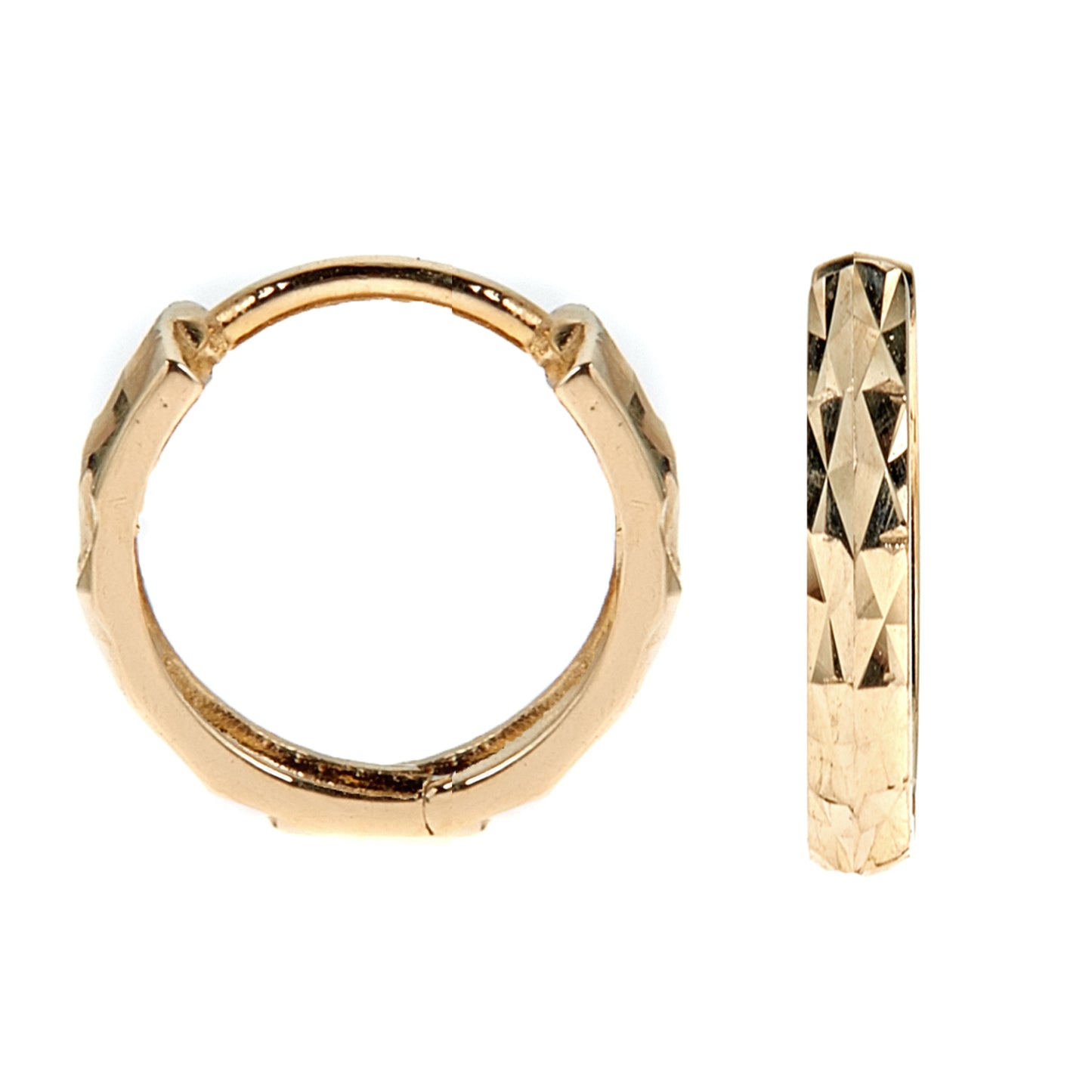 Ritastephens 14K Solid Yellow Gold Shiny Faceted Huggie Earrings 2x12mm - Elegant, Classic, and Stylish Faceted Gold Hoops, Lightweight and Timeless Jewelry, Dainty Fine Jewelry for Every Occasion
