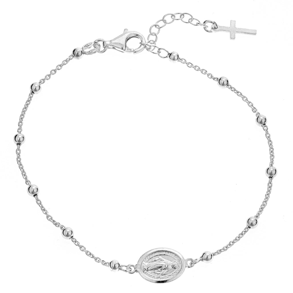 Sterling Silver Miraculous Medal Rosary Cross Bracelet and Anklet 6"-7" / 10" (Anklet)