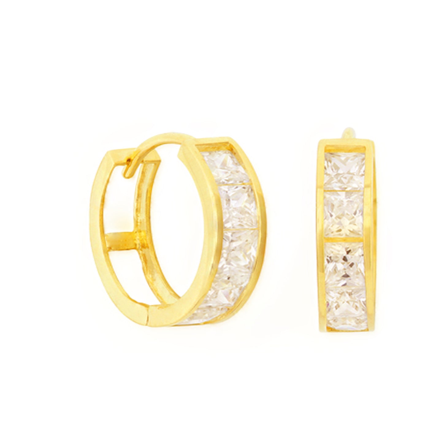 Ritastephens 14K Real Yellow Gold CZ Princess Cut Huggie Earrings – Elegant 3x11mm Hoops with Sparkling CZ, Classic Timeless Design, Sleek & Modern, Premium Quality Yellow Gold Jewelry