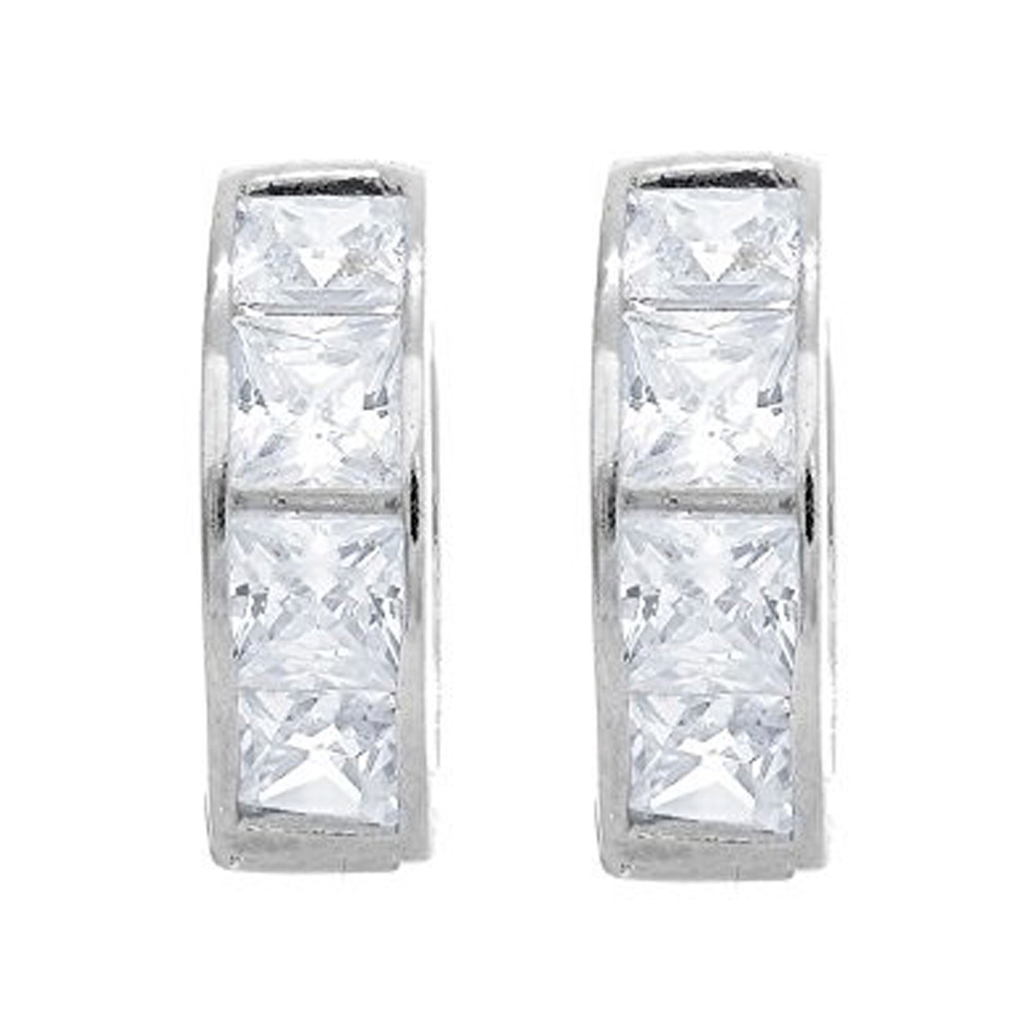 Ritastephens .925 Sterling Silver Princess Cut Huggie Hoop Earrings - 4.5x14mm CZ, Elegant Shiny Silver Hoops, Classic & Timeless Huggies, High-Quality Silver Earrings