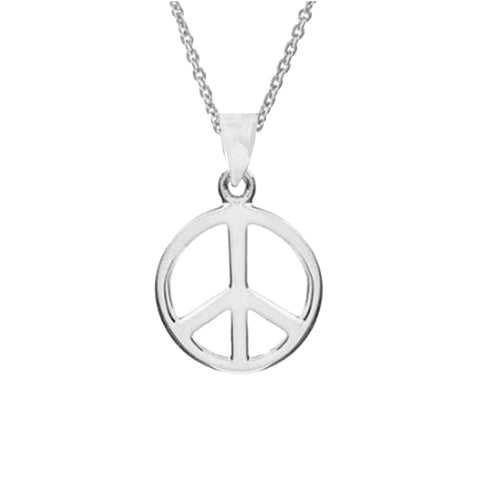 .925 Sterling Silver Shiny Peace Sign Charm Pendant Necklace New 18"
