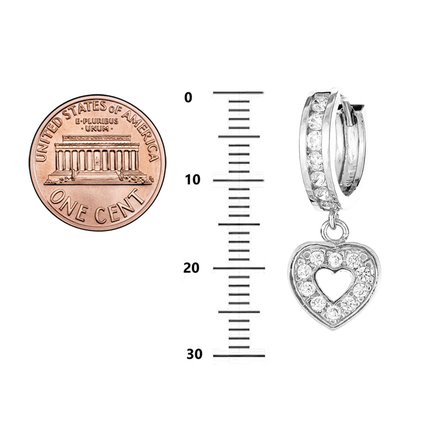 Ritastephens .925 Sterling Silver Open Heart Dangling Huggy Earrings with Sparkling White CZ Accents – Elegant Huggie Design