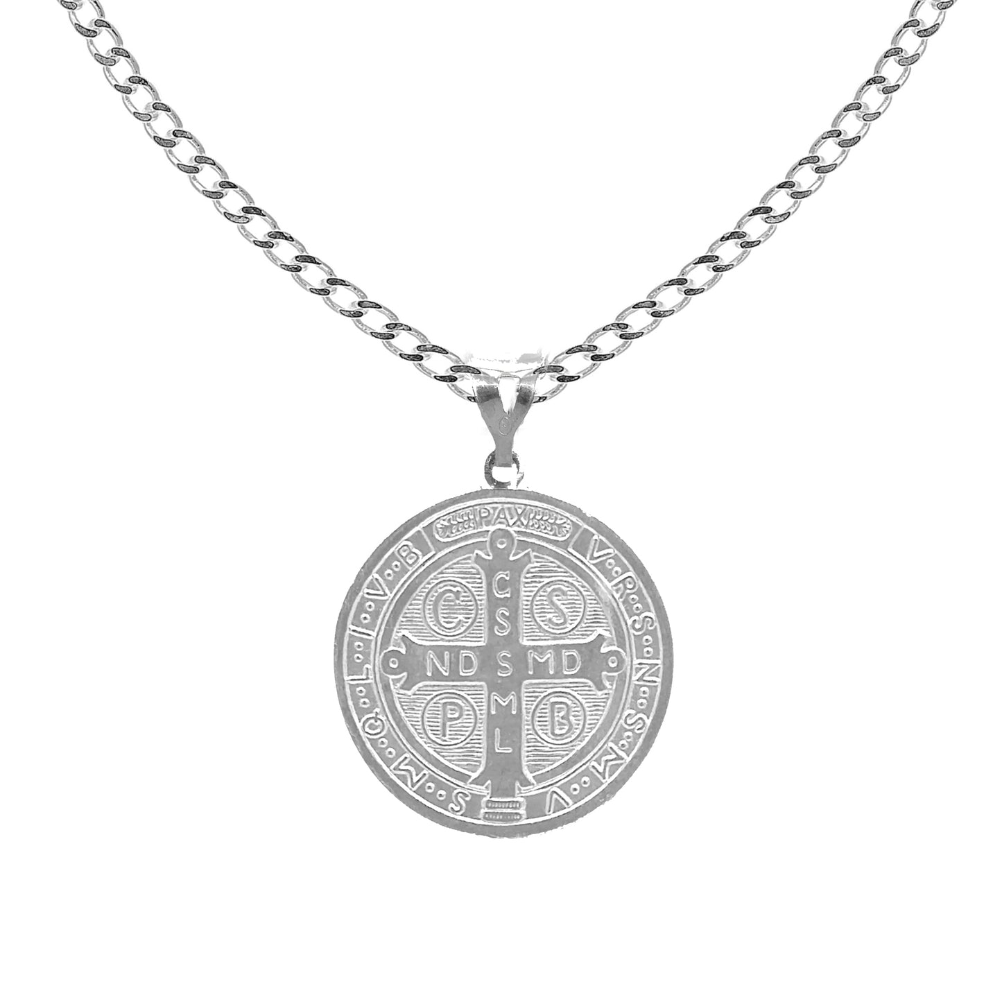 Ritastephens Sterling Silver San Benito Saint Benedict Medallion Necklace – 20mm Charm on Curb Chain, Elegant Religious Jewelry Symbolizing Protection