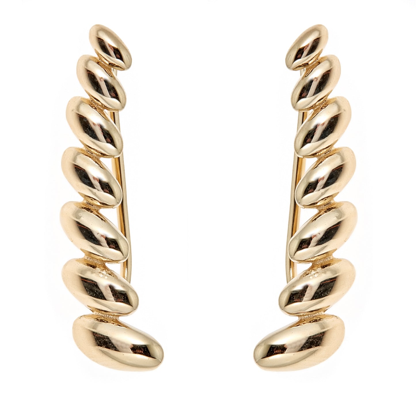 14k Yellow Gold San Marco Ribbed Ear Climber Crawler Earrings 24 Mm