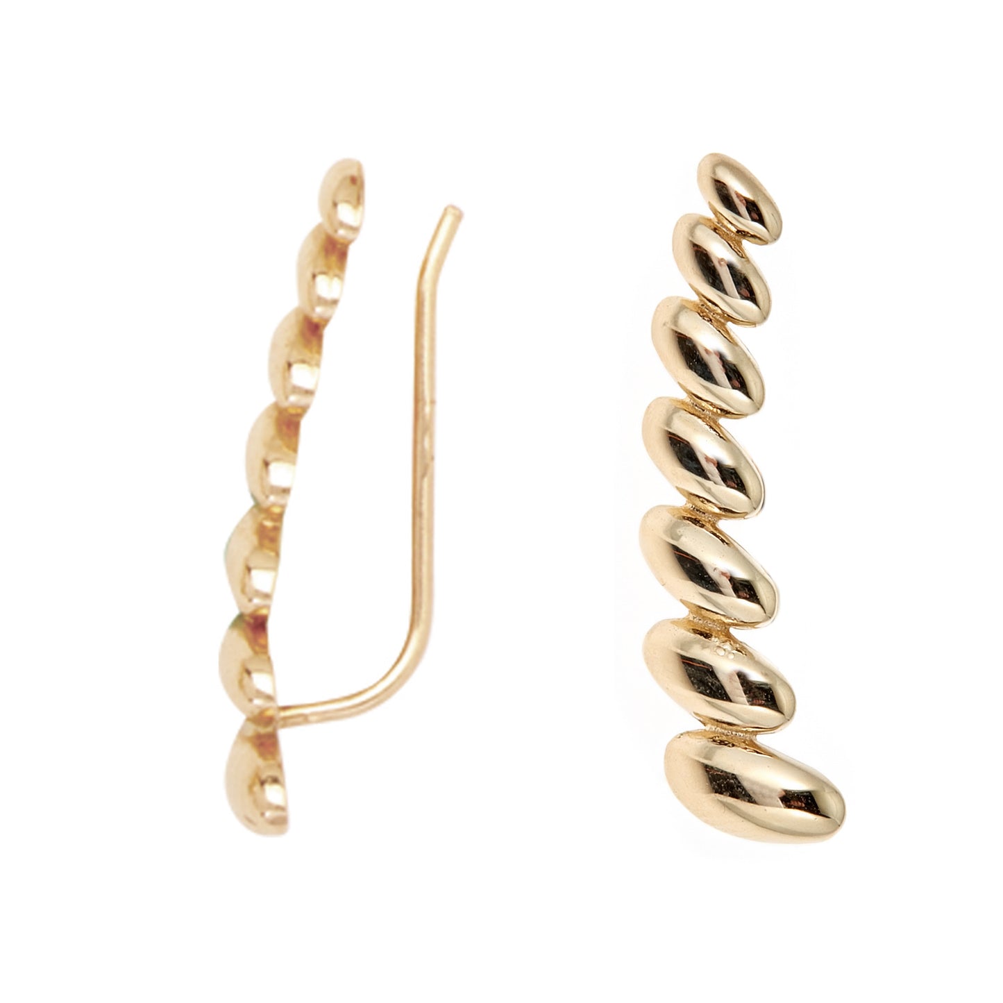 14k Yellow Gold San Marco Ribbed Ear Climber Crawler Earrings 24 Mm
