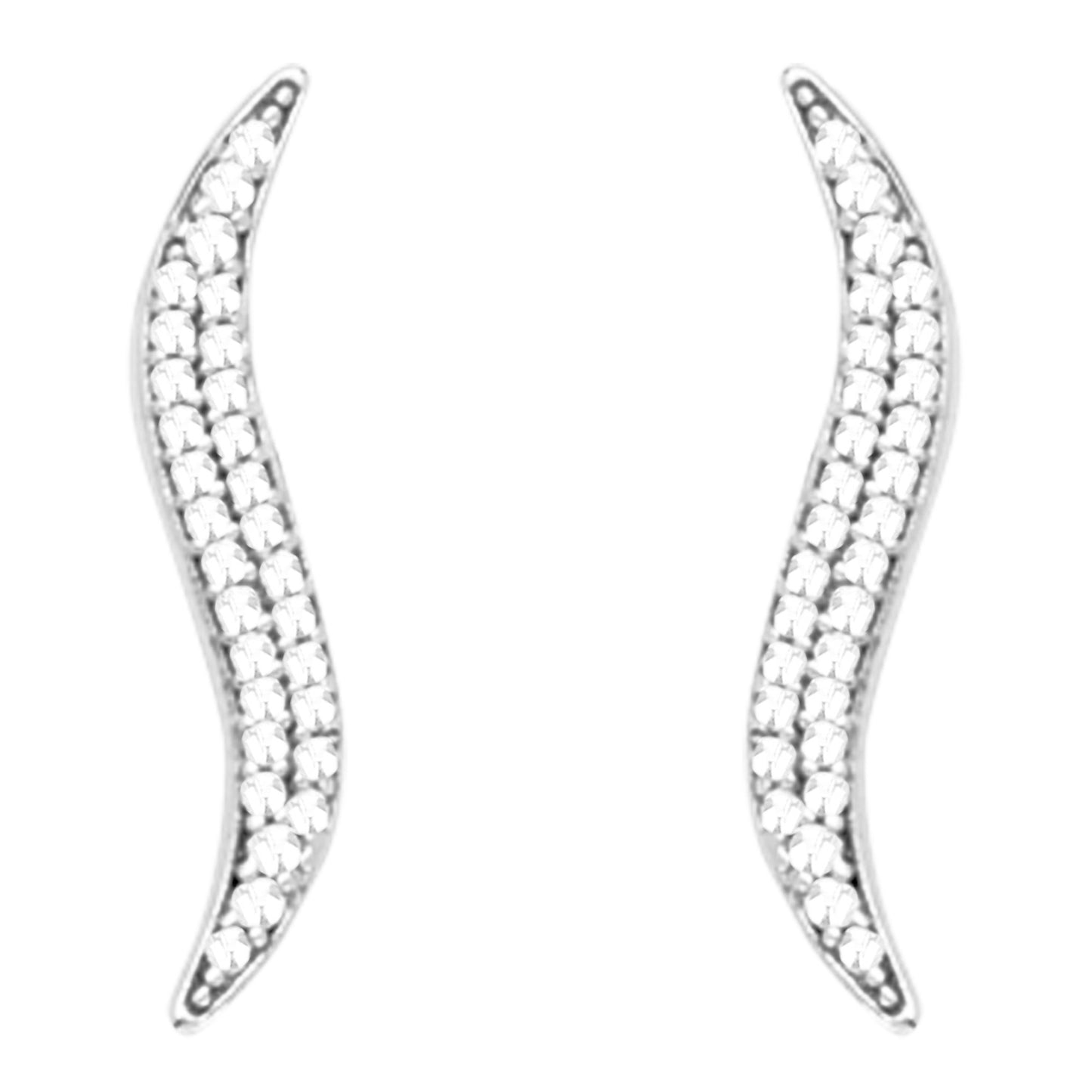 14k White Gold Cubic Zirconia Curved Ear Climber Crawler Earrings